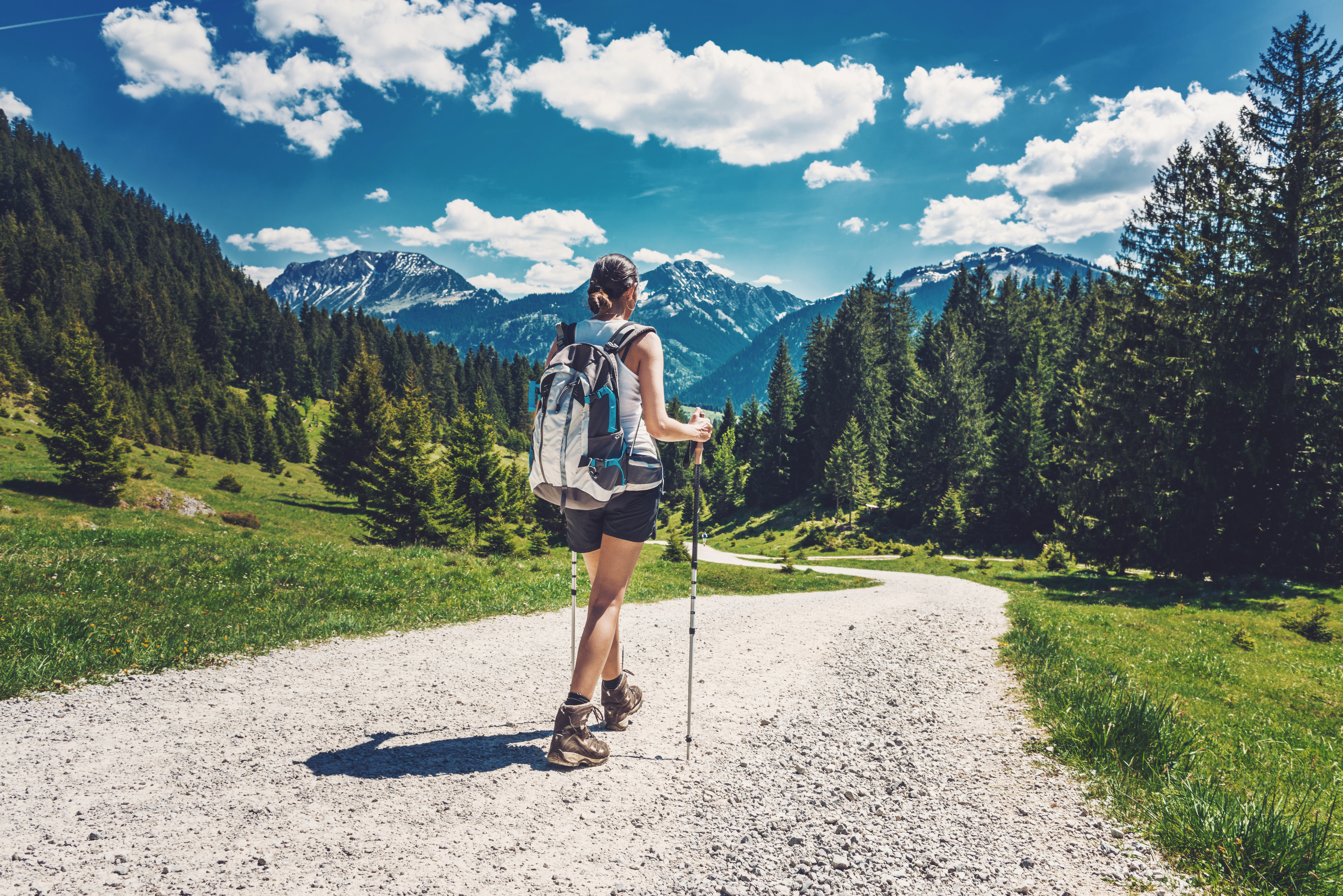 Rear View of Woman Hiking on a Mountain Trek